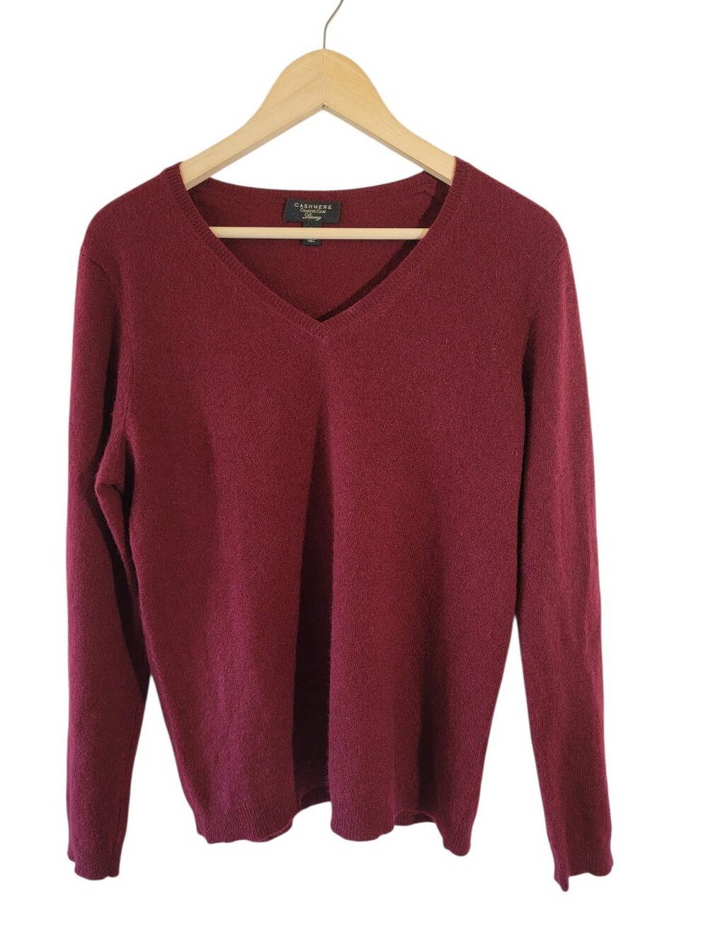 Charter Club Luxury 100% Cashmere Sweater Women L Burgundy V-Neck Quiet Luxury